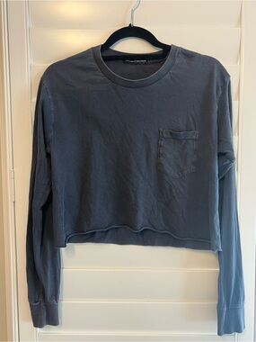 Brandy Melville Long Sleeve Cotton Pocket Tee - Slate Blue O/S Made in Italy